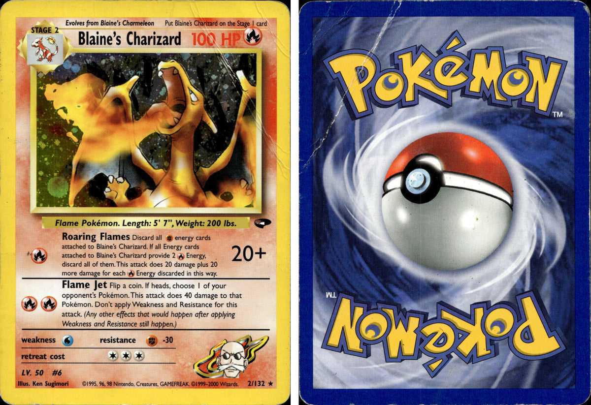Blaine's Charizard – forside og bakside (skannet)
