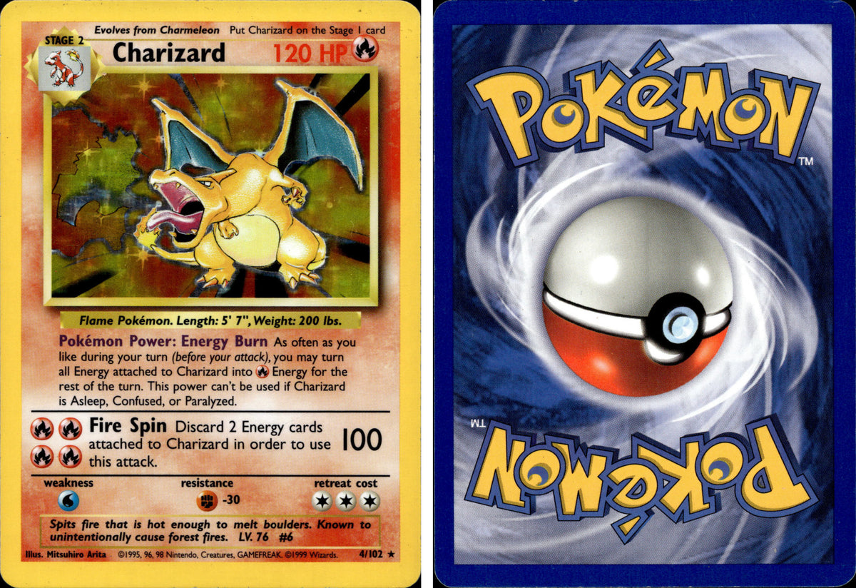 Charizard – forside og bakside (skannet)