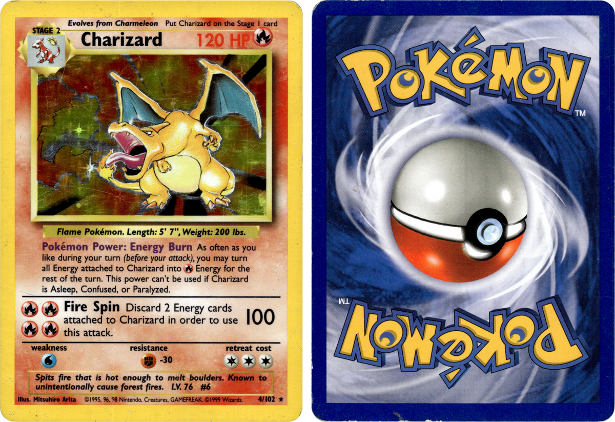 Charizard – forside og bakside (skannet)